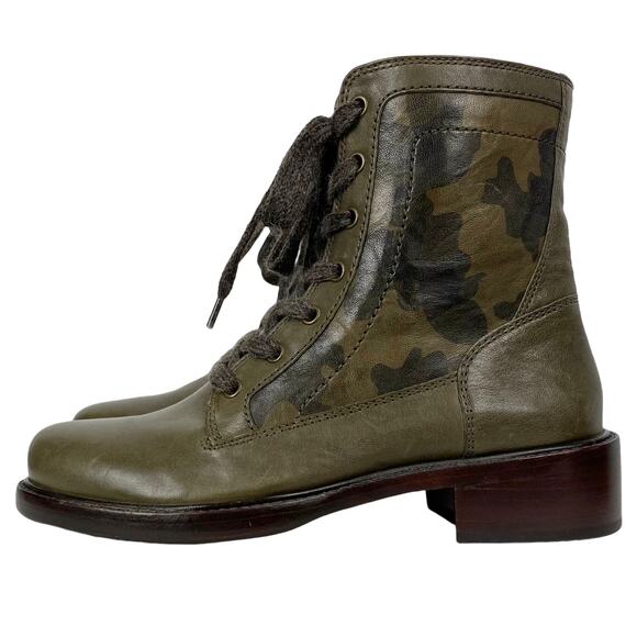 NWOB Sundance Trask Women's Brett Lace Up Combat Boots in Olive Camo, Size 6 - Picture 4 of 13